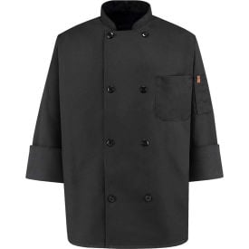 Chef Designs 8 Button-Front Chef Coat Pearl Buttons Black Polyester/Cotton 4XL KT76BKRG4XL