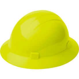 ERB® Americana® Full Brim Safety Helmet 4-Point Mega Ratchet Suspension Hi-Viz Yellow - Pkg Qty 12 WEL19228HY