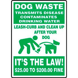 AccuformNMC Dog Waste Transmits Disease Contaminates Drinking Water Sign Vinyl 18