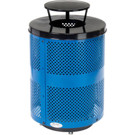 GoVets™ Outdoor Perforated Steel Trash Can W/Rain Bonnet Lid & Base 36 Gallon Blue 927BLD261