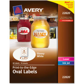 Avery® Oval Easy Peel Labels 2 x 3-1/3 Glossy White 80/Pack 22820