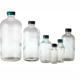 Qorpak® GLC-01166 8oz Clear Boston Round Bottle with 24-400 Black Phenolic Cap Case of 108 GLC-01164