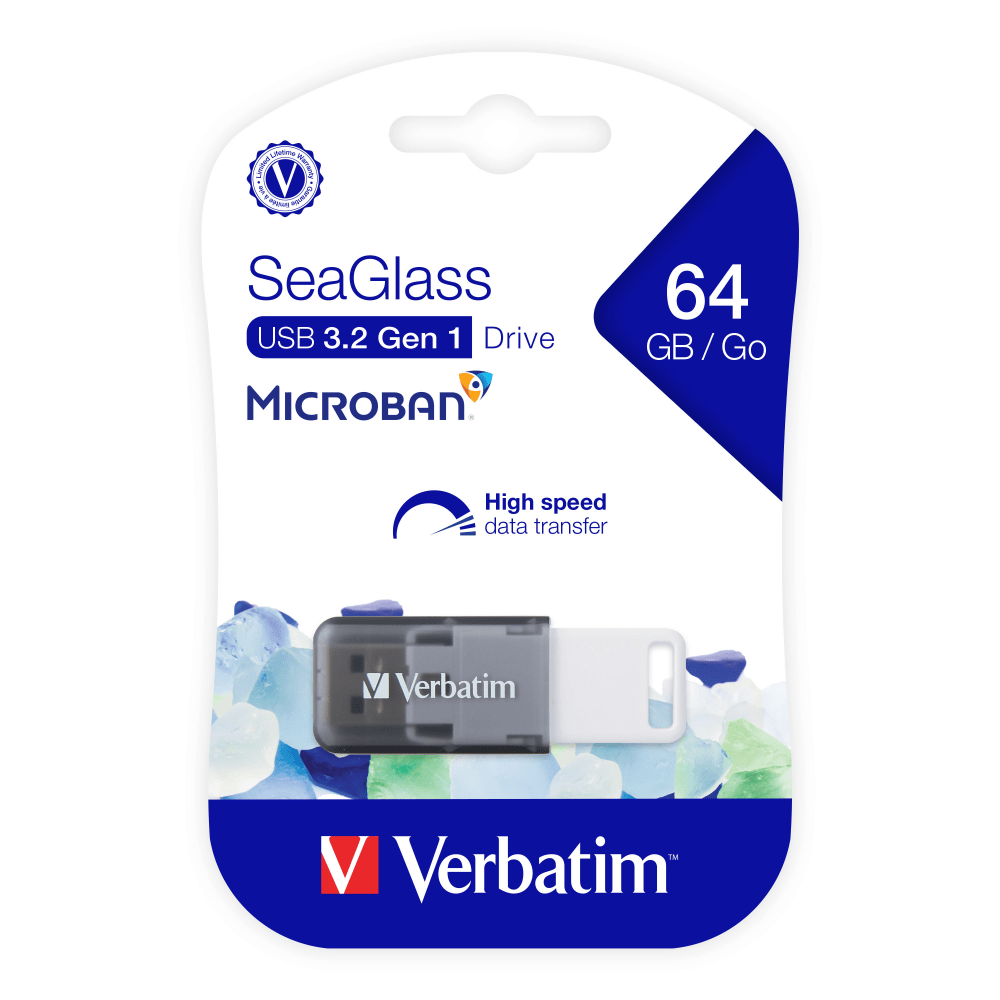 Verbatim SeaGlass USB 3.2 Gen 1 Flash Drive, 64GB, Gray, 71273 (Min Order Qty 7) MPN:71273