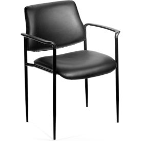 Boss Stacking Guest Chair with Arms - Vinyl - Mid Back - Black - Pkg Qty 4 B9503-CS