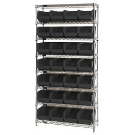 GoVets™ Chrome Wire Shelving w/ 28 Stacking Black Bins 36