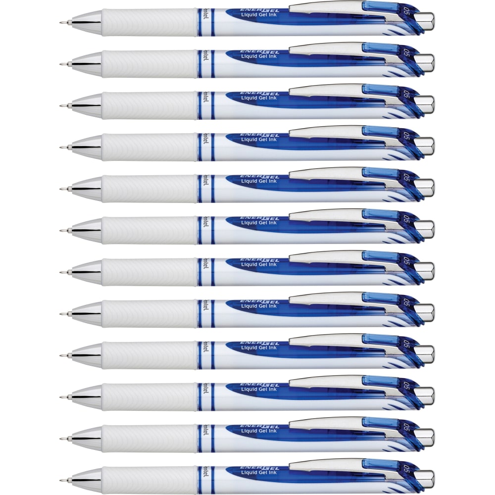 Pentel EnerGel Pearl Liquid Gel Pens, Pack Of 12, Fine Point, 0.5 mm, Pearl White/Silver Barrel, Blue Ink (Min Order Qty 2) MPN:BLN75PWCDZ