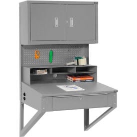 GoVets™ Wall Mount Shop Desk w/ Pegboard & Cabinet 34-1/2