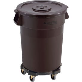 GoVets™ Plastic Trash Can with Lid & Dolly - 32 Gallon Brown 460BNB240