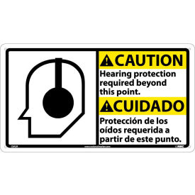 Bilingual Plastic Sign - Caution Hearing Protection Required Beyond This Point CBA2R