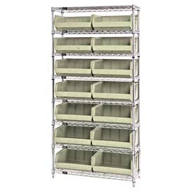 GoVets™ Chrome Wire Shelving With 14 Giant Plastic Stacking Bins Ivory 36x14x74 929BG268