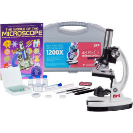 AmScope 1200X 48-pc Beginner Microscope Kit with Slides LED Light Carrying Box & Book M30-ABS-KT1-W-WM