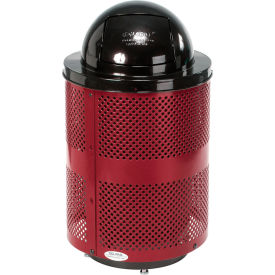 GoVets™ Outdoor Perforated Steel Trash Can With Dome Lid & Base 36 Gallon Red 949RDD261