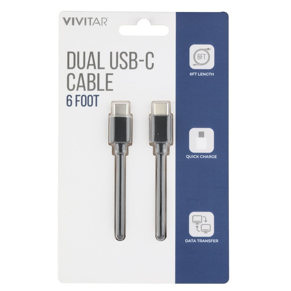 Vivitar Dual USB-C Charging Cable, 6ft, Black, NIL3006-BLK-STK-24 (Min Order Qty 18) MPN:NIL3006-BLK-STK-24