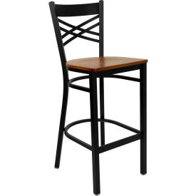 Flash Furniture X-Back Metal Restaurant Barstool - Cherry Wood Seat - HERCULES Series 6F8BXBK-BAR-CHYW-GGXU-