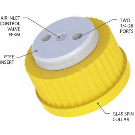 CP Lab Safety 2-Port Cap with Air Inlet Valve and Plugs For Glass Bottles with GL45 Closure Yellow WF-GL45-AI-2KIT