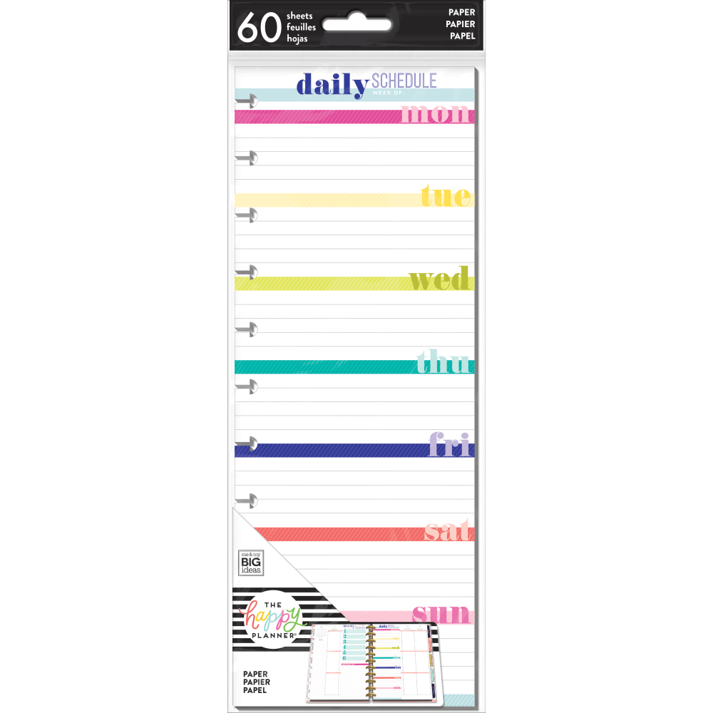 Happy Planner Refill Big Half-Sheet Filler Paper, 4-1/8in x 11in, 60 Sheets, Daily Schedule (Min Order Qty 7) MPN:FILB-20-2036