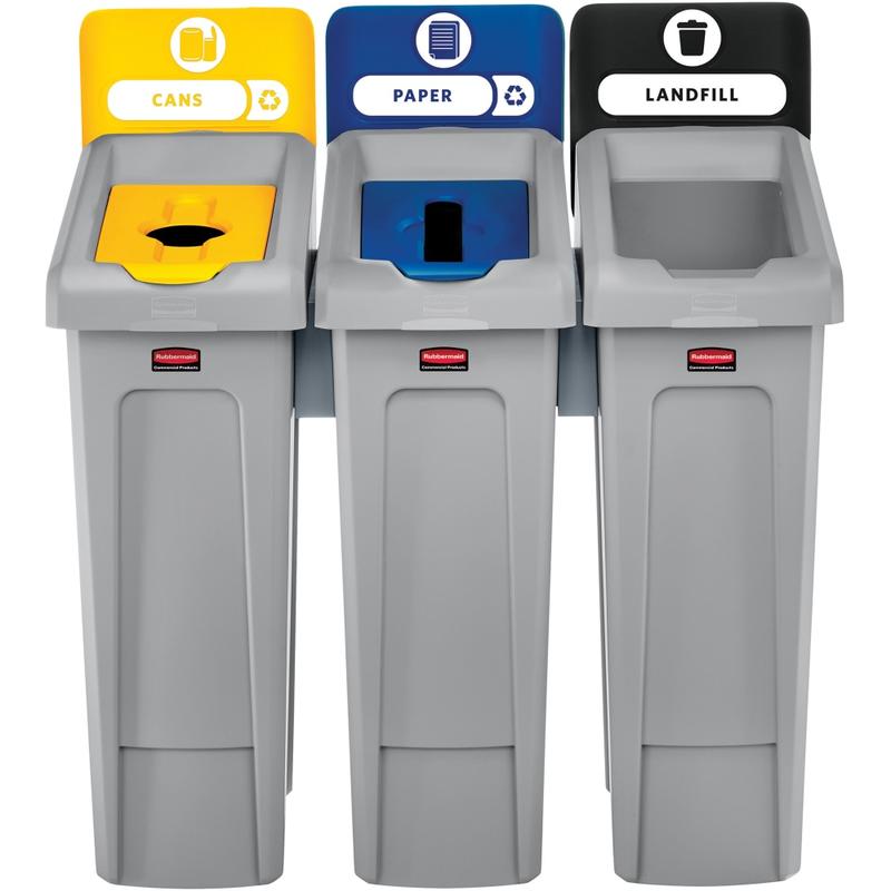 Rubbermaid Commercial Slim Jim Recycling Station - Black, Blue, Yellow - 1 Each MPN:RCP2007917