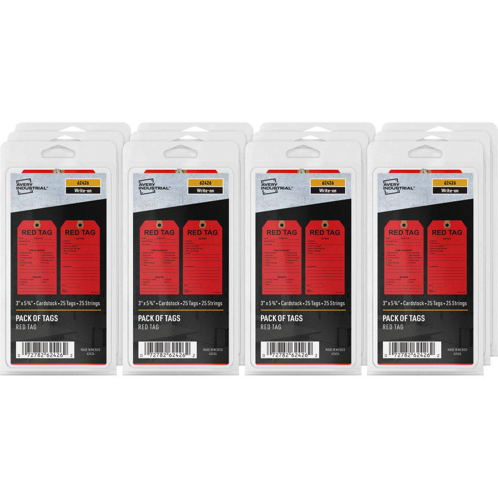 Avery Preprinted RED TAG 5S Hang Tags - 5.75in Length x 3in Width - 25 / Pack - Card Stock - Red (Min Order Qty 6) MPN:62426