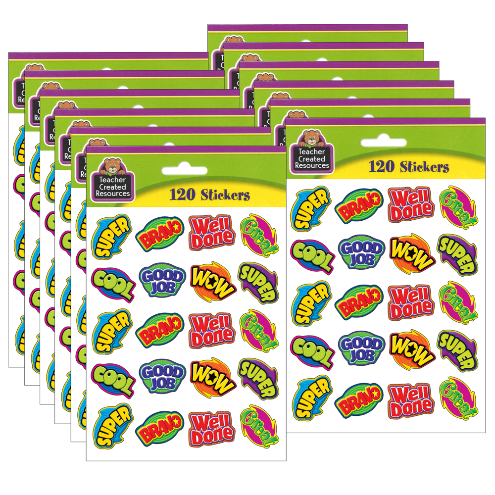 Teacher Created Resources Stickers, Positive Words, 120 Stickers Per Pack, Set Of 12 Packs (Min Order Qty 2) MPN:TCR5206-12