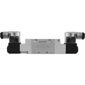 Aignep USA 5/2 Double Solenoid Valve Pilot 1/4 NPTF 24V DC/3W Coil LED Connection 01VS150003N0202