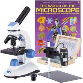 AmScope IQCrew 40X-1000X Dual Illumination Microscope Digital Microscope Slide Kit Book Blue M50C-UTP03-PS25-WM-B