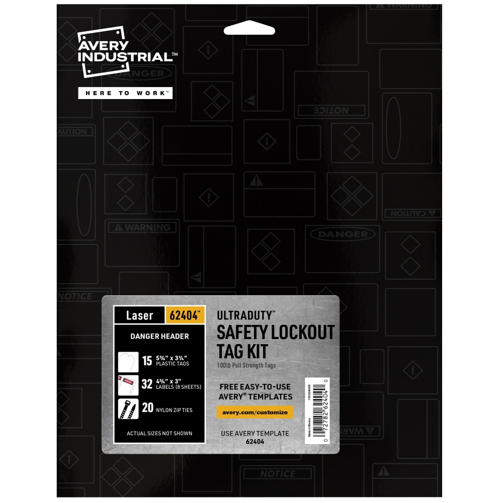 Avery UltraDuty Hazard Warning Tag Kit - 3.25in Length x 5.75in Width - 15 / Pack - Plastic, Nylon, Vinyl - White (Min Order Qty 2) MPN:62404