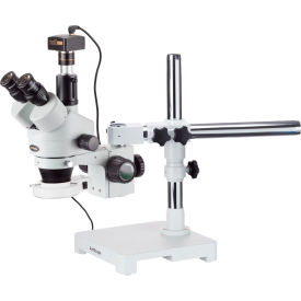 AmScope SM-3TZZ-54S-5M 3.5X-180X Trinocular LED Boom Stand Stereo Zoom Microscope with 5MP Camera SM-3TZZ-54S-5M