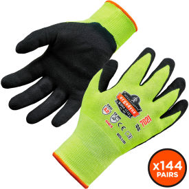Ergodyne® Proflex 7021 Hi-Vis Cut Resistant Gloves Nitrile Coated ANSI A2 L Lime 144 Pairs 17864