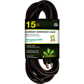 GoGreen Power 16/3 SJTW 15ft Heavy Duty Extension Cord GG-13715BK - Black GG-13715BK