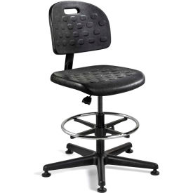 Bevco Polyurethane Office Stool - Tall-Height with Glides and Footring - Black - Breva Series V7507MG