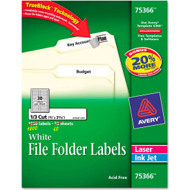 Avery® Permanent Self-Adhesive Laser/Inkjet File Folder Labels 3-7/16x2/3 WE 1800/Box 75366