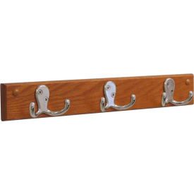 Wooden Mallet® Wall Mounted Coat Rack 3 Double Prong Hook Rail Nickel/Medium Oak HSD3NMO