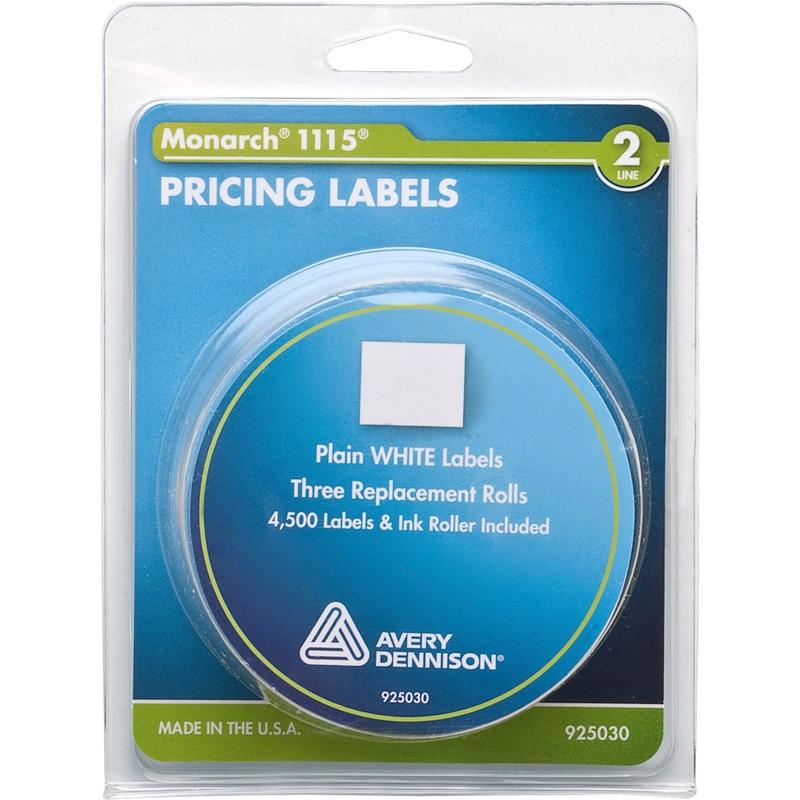 Monarch Model 1115/Alpha Pricemarker Labels - 4 7/64in Width x 3 9/64in Length - White - 3 / Roll - 3 / Pack (Min Order Qty 6) MPN:925030