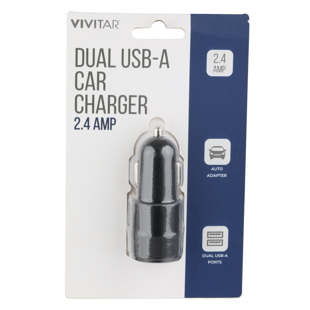 Vivitar Dual USB-A Car Charger, Black, NIL6001-BLK-STK-24 (Min Order Qty 16) MPN:NIL6001-BLK-STK-24