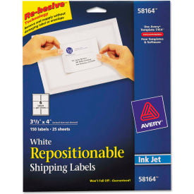 Avery® Repositionable Shipping Labels for Inkjet Printers 3 1/3 x 4 White 150/Box 58164