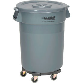 GoVets™ Plastic Trash Can with Lid & Dolly - 32 Gallon Gray 460GYB240