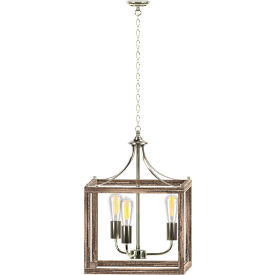 Ambiate Gabbia Rustic Farmhouse Pendant Light Fixture E26 Base 40W Gray Wood AL10006P3