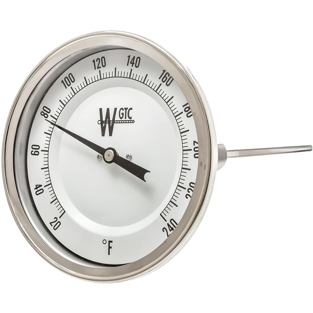 Bimetal & Dial Thermometers, Accuracy (%): 1.00 , Connection Location: Adjustable , Mount: Adjustable , Lens Material: Glass , Mounting Location: Pipe  MPN:5AA06E06