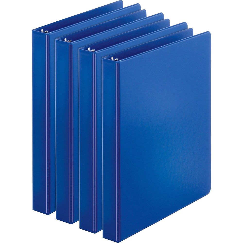 Business Source Basic Round Ring Binder, 1in Ring, 8 1/2in x 11in, Dark Blue, Pack Of 4 (Min Order Qty 5) MPN:BSN09975BD