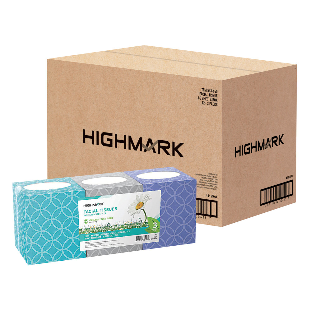 Highmark 2-Ply Facial Tissue, 85 Tissues Per Box, 12 Packs Of 3 Boxes, Case of 36 Boxes MPN:OD4199CA