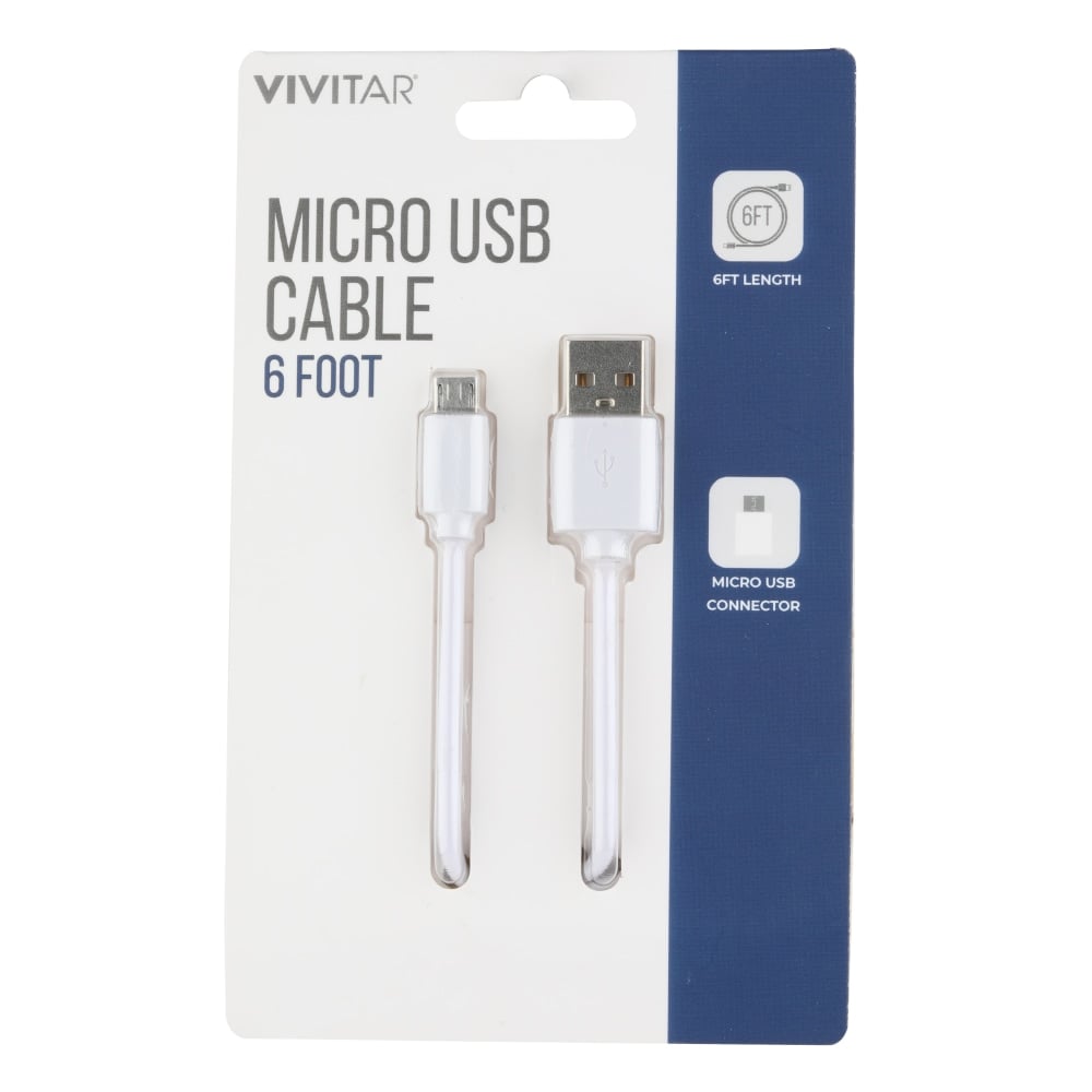 Vivitar USB-A To Micro USB Cable, 6ft, White, NIL5006-WHT-STK-24 (Min Order Qty 16) MPN:NIL5006-WHT-STK-24