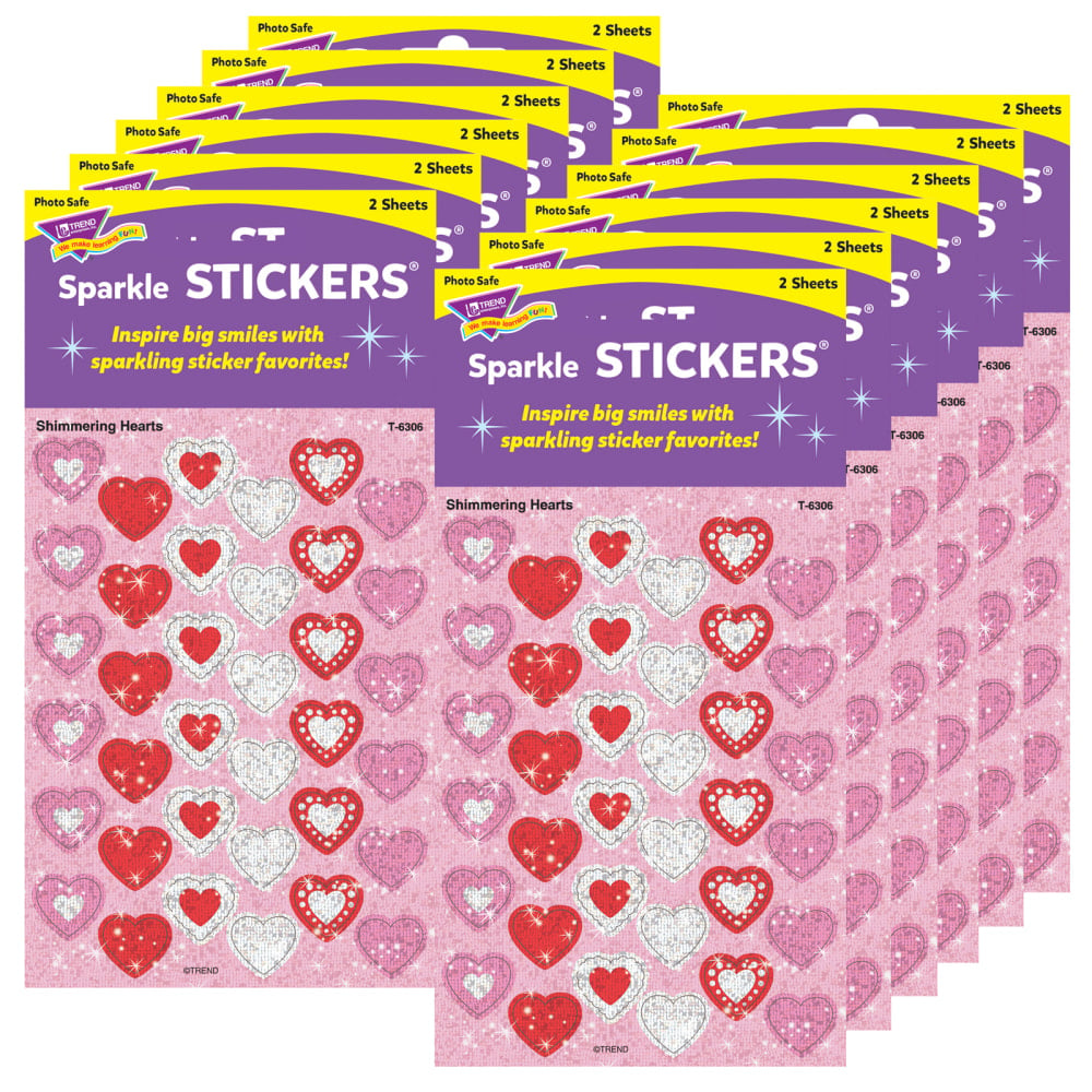 Trend Sparkle Stickers, Shimmering Hearts, 72 Stickers Per Pack, Set Of 12 Packs (Min Order Qty 2) MPN:T-6306-12