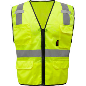 GSS Safety 1505 Multi-Purpose Class 2 Mesh Zipper 6 Pockets Safety Vest Lime Large 1505-LG