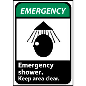 Emergency Sign 14x10 Aluminum - Emergency Shower Keep Area Clear EGA2AB