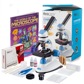 AmScope IQCrew 40X-1000X Dual Illumination Microscope with Slide Prep Kit & Book Blue M50C-B14-WM