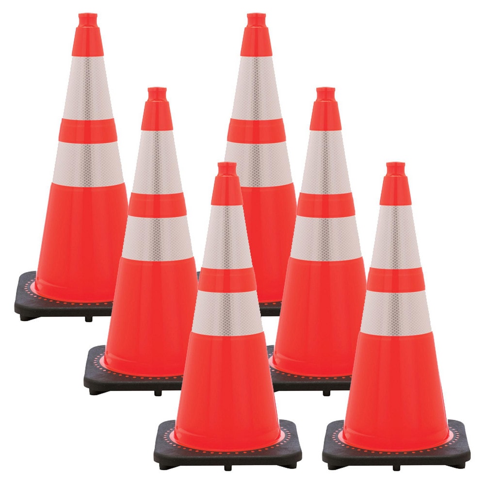 Traffic Cones, Cone Type: Cone with Base , Color: Traffic Orange , Cone Material: PVC , Base Material: Rubber , Reflective Collars: Yes  MPN:97580-6