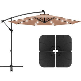 AZ Patio Heaters Offset Cantilever Umbrella w/ LED Lights & Base Set (4pc) 9-7/8' W Tan CTC-UMB-T