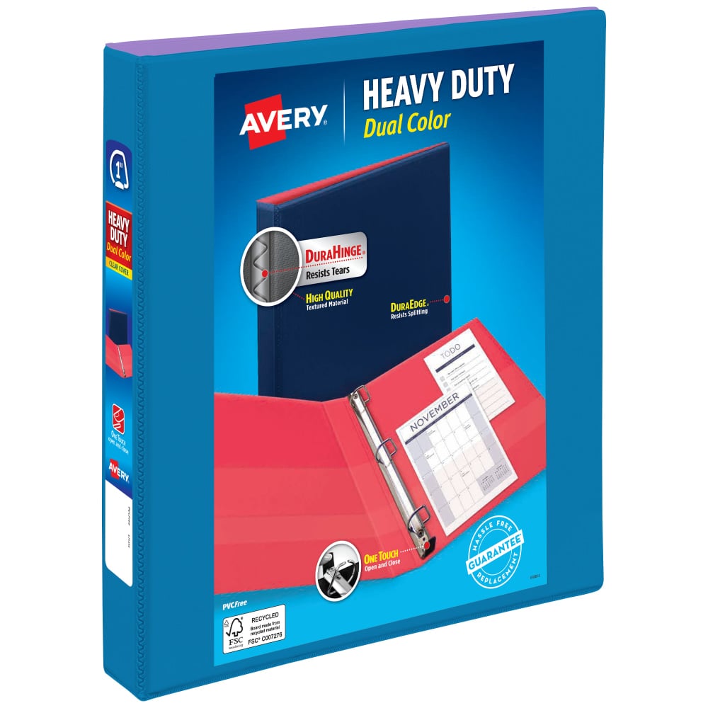 Avery 3-Ring Dual Color Heavy-Duty View Binder, 1in Slant Rings, 49% Recycled, Pool Blue/Lavender (Min Order Qty 9) MPN:79899