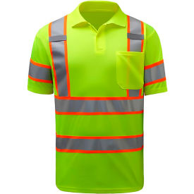 GSS Two Tone Short Sleeve Polo Shirt w/ 1 Pocket Class 3 Polyester Lime 2XL 5017-2XL