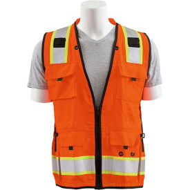 ERB® S252C ANSI Class 2 Deluxe Mesh/Solid Surveyor Vest Zipper Closure S Hi-Viz Orange WEL62392HOSM